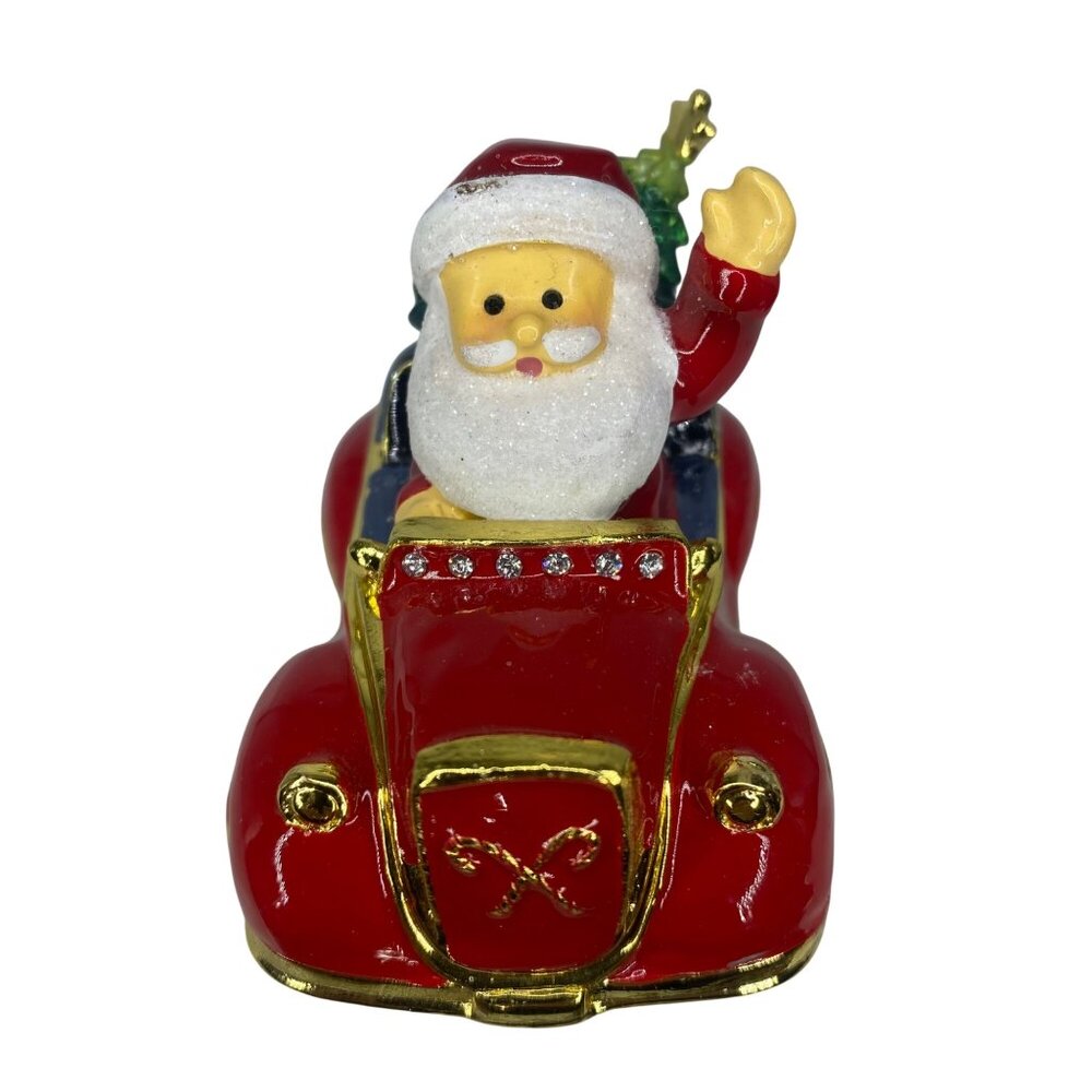 Santa enameled luxury red car bejeweled crystals trinket collectible box - Picture 2 of 11